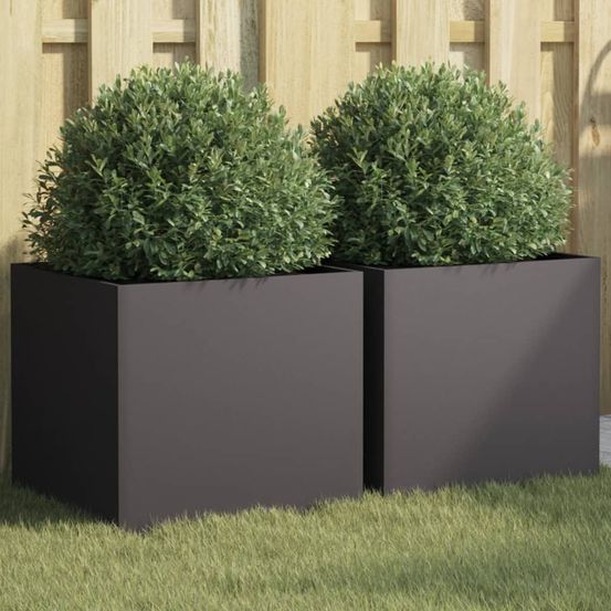 Lot de 2 jardinières acier noir pour plantes et fleurs extérieur 42cm