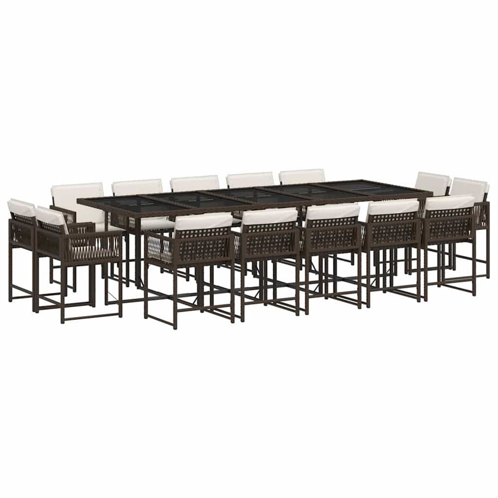 Ensemble à manger de jardin avec coussins 15 pcs marron rotin