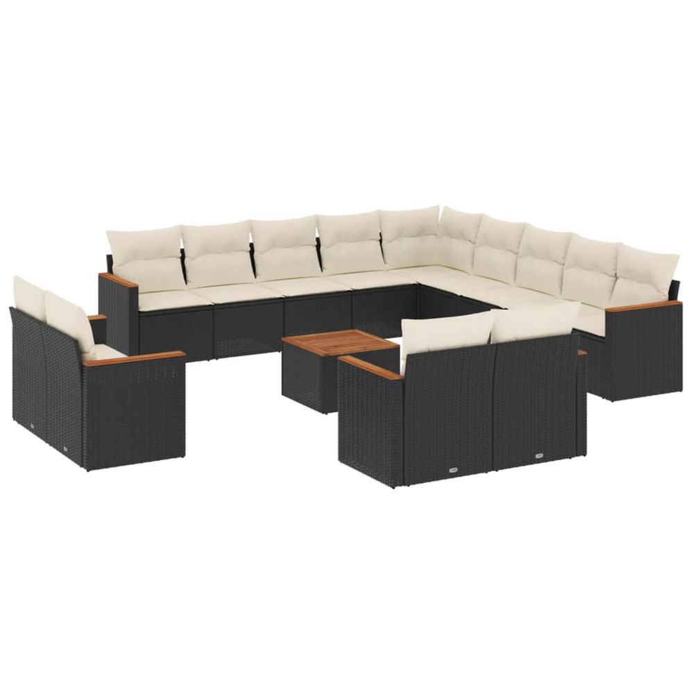 Salon de jardin avec coussins 14 pcs noir résine tressée