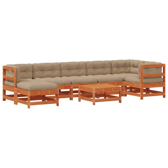 Ensemble de salon de jardin 8 pc brun cire bois de pin massif