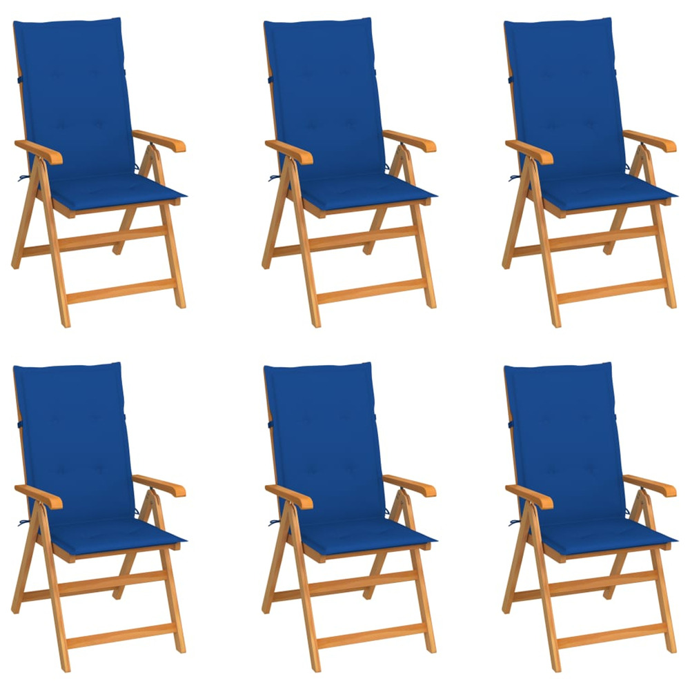 Chaises de jardin lot de 6 avec coussins bleu royal bois teck