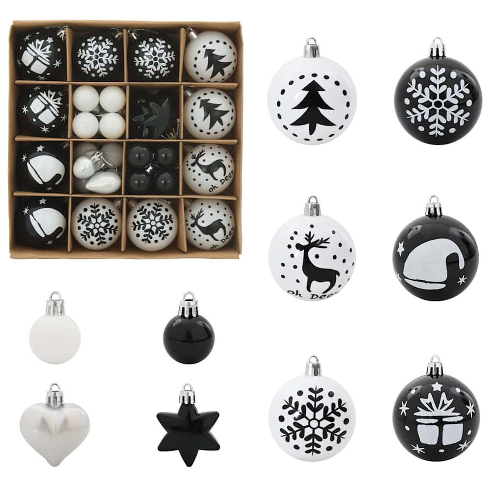 Ensemble de boules de noël 40 pcs noir et blanc plastique