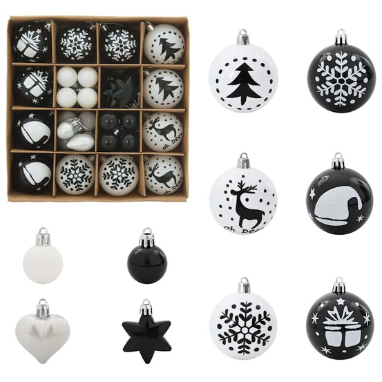 Ensemble de boules de noël 40 pcs noir et blanc plastique