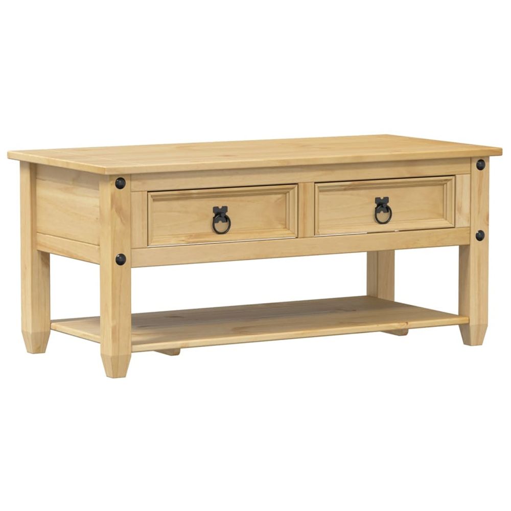 Table basse avec tiroirs corona 100x48x45 cm bois de pin massif
