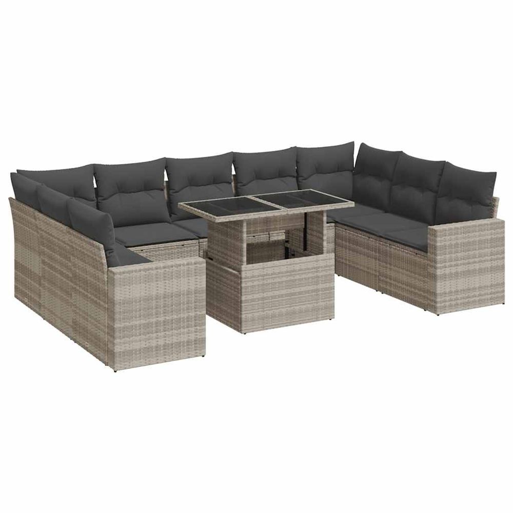 Salon de jardin avec coussins 10 pcs gris clair résine tressée