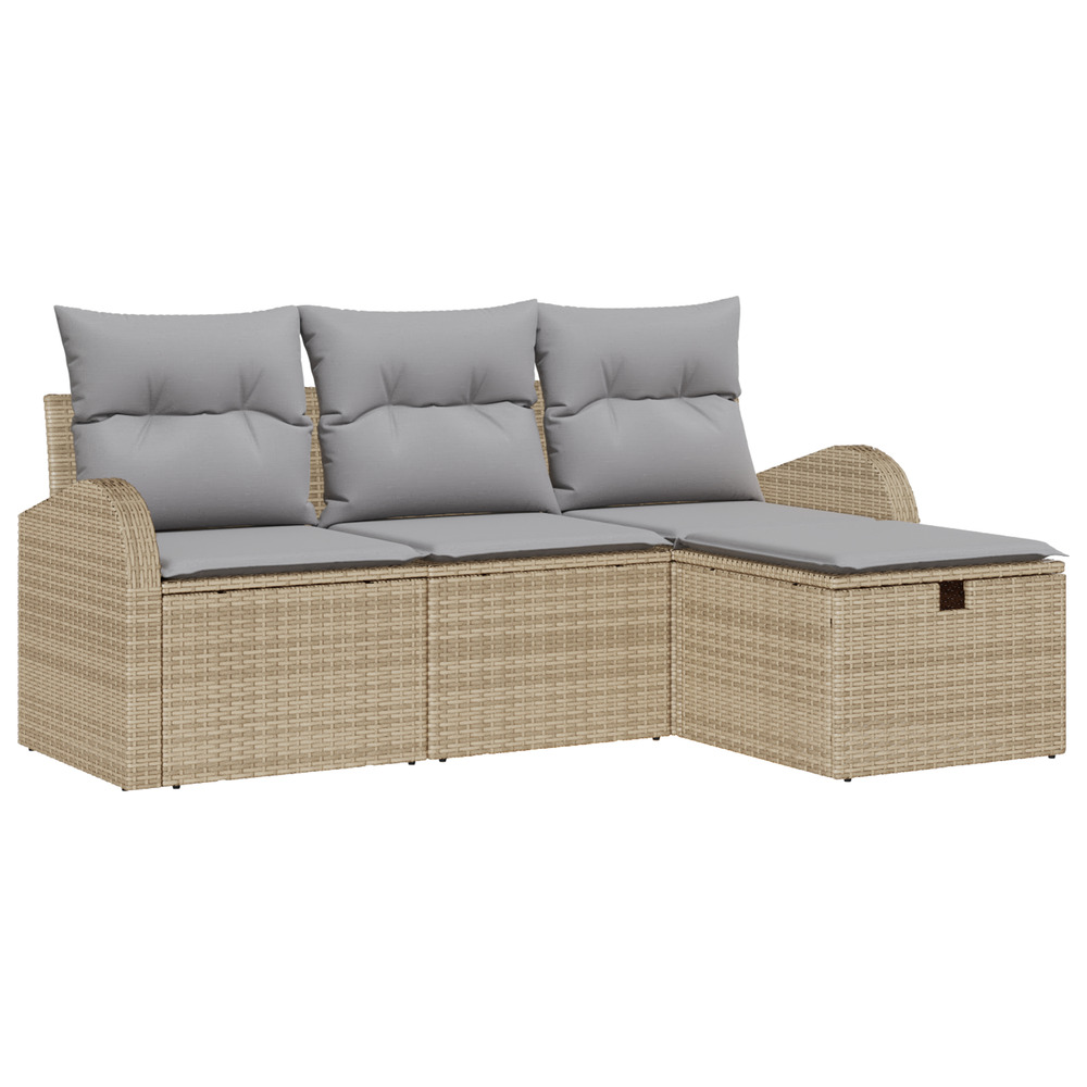 Ensemble de canapé de jardin 4 pièces avec coussins beige ratan poly