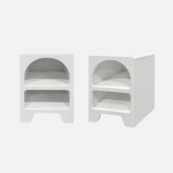 Table de chevet organique décor bois blanc, 2 niches de rangement (lot de 2)