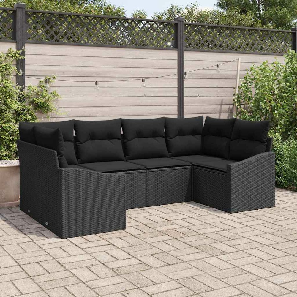 Ensemble de canapés avec coussin 6 pcs noir polyrotin