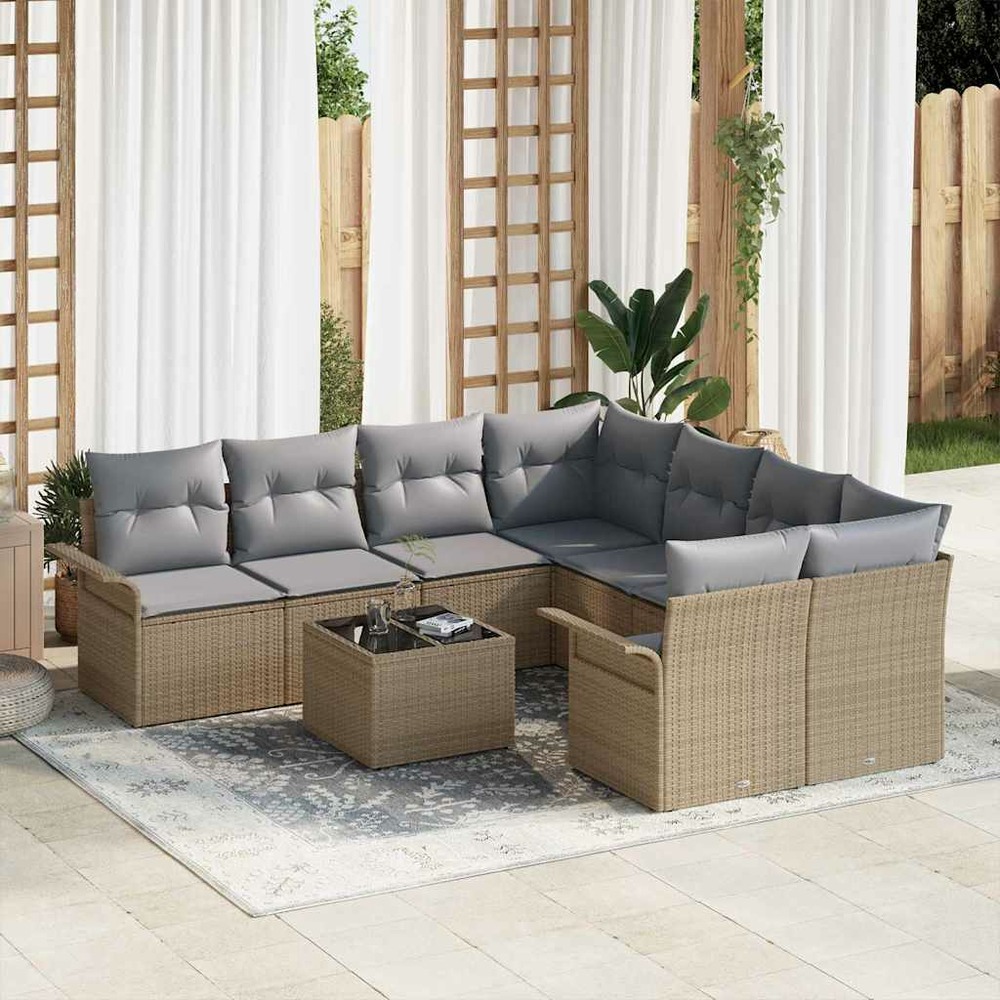 Ensemble de canapé de jardin 9 pcs beige poly rotin