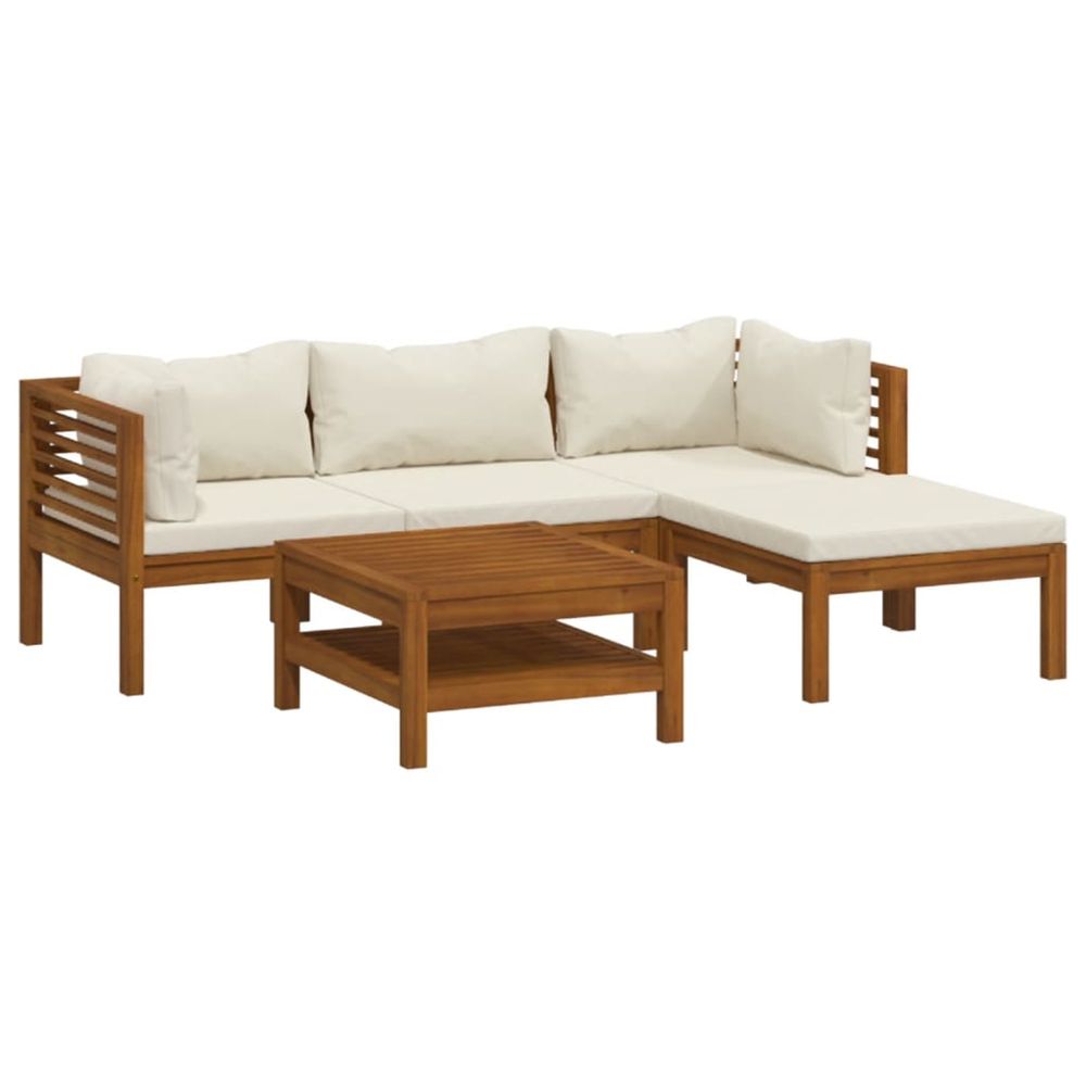 Salon de jardin 5 pcs avec coussin crème bois d'acacia solide