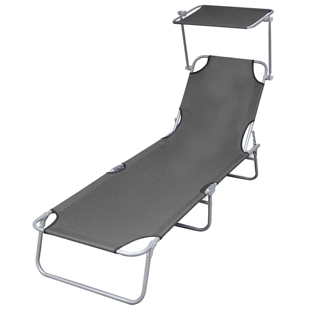 Chaise longue pliable avec auvent acier gris
