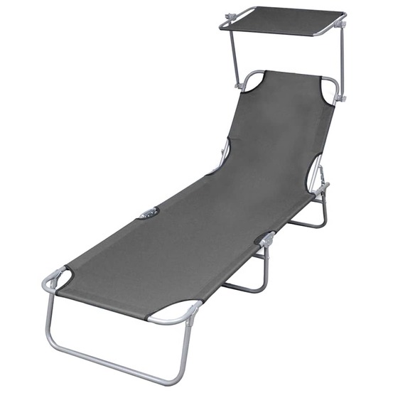Chaise longue pliable avec auvent acier gris