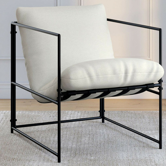 Fauteuil rembourré ulysse structure métal et coussin blanc