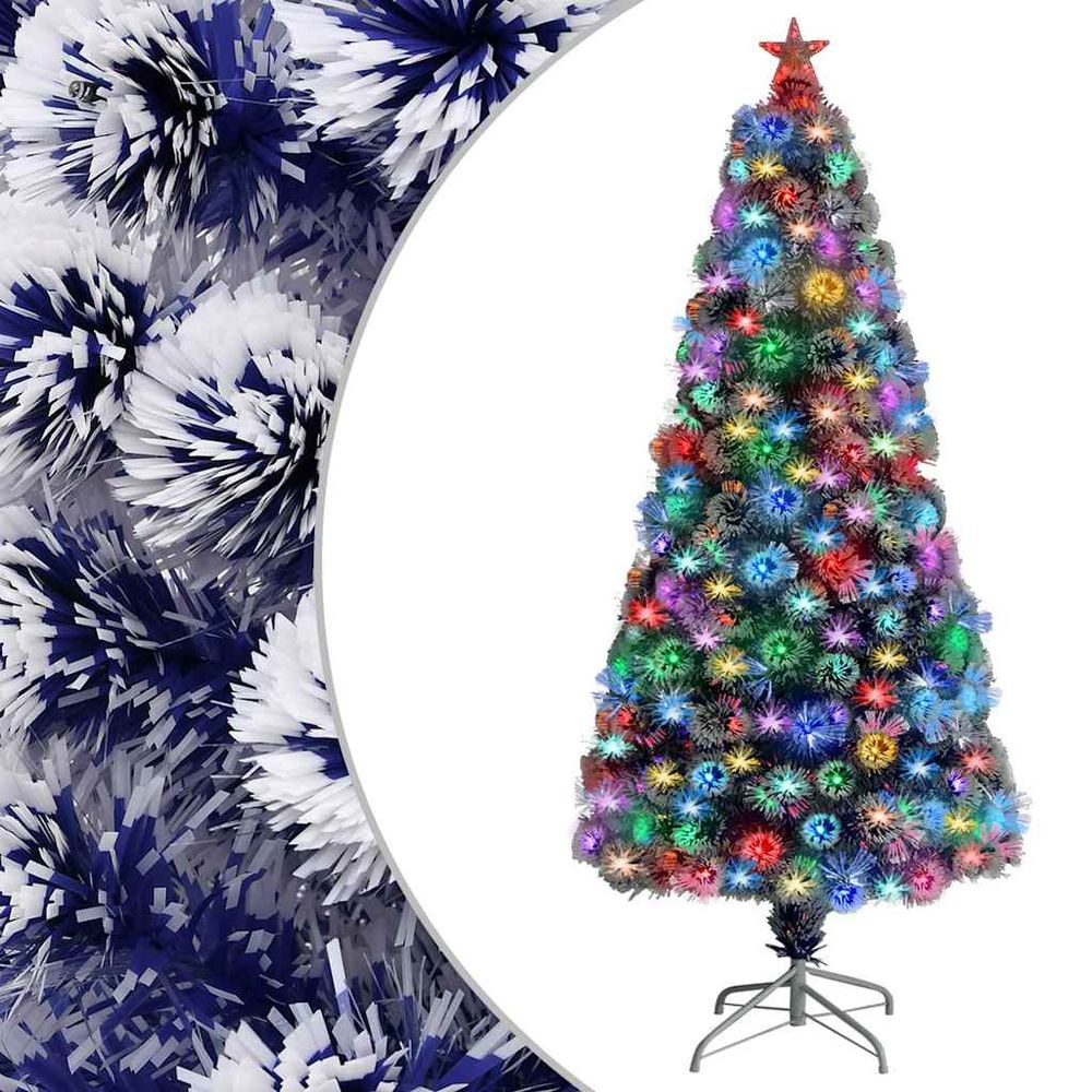 Sapin de noël lumineux fibre optique et led décoré blanc et bleu 150 cm