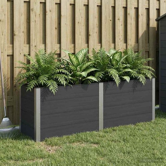 Jardinière surélevée wpc aluminium terrasse fond ouvert culture 200x50x91cm noir