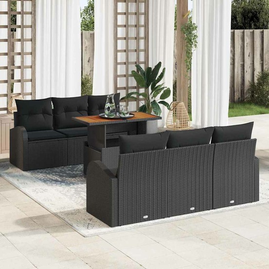 Ensemble de canapé de jardin 7 pcs noir poly rotin