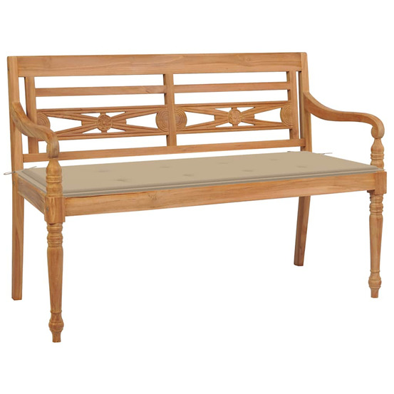 Banc batavia avec coussin beige 120 cm bois de teck massif