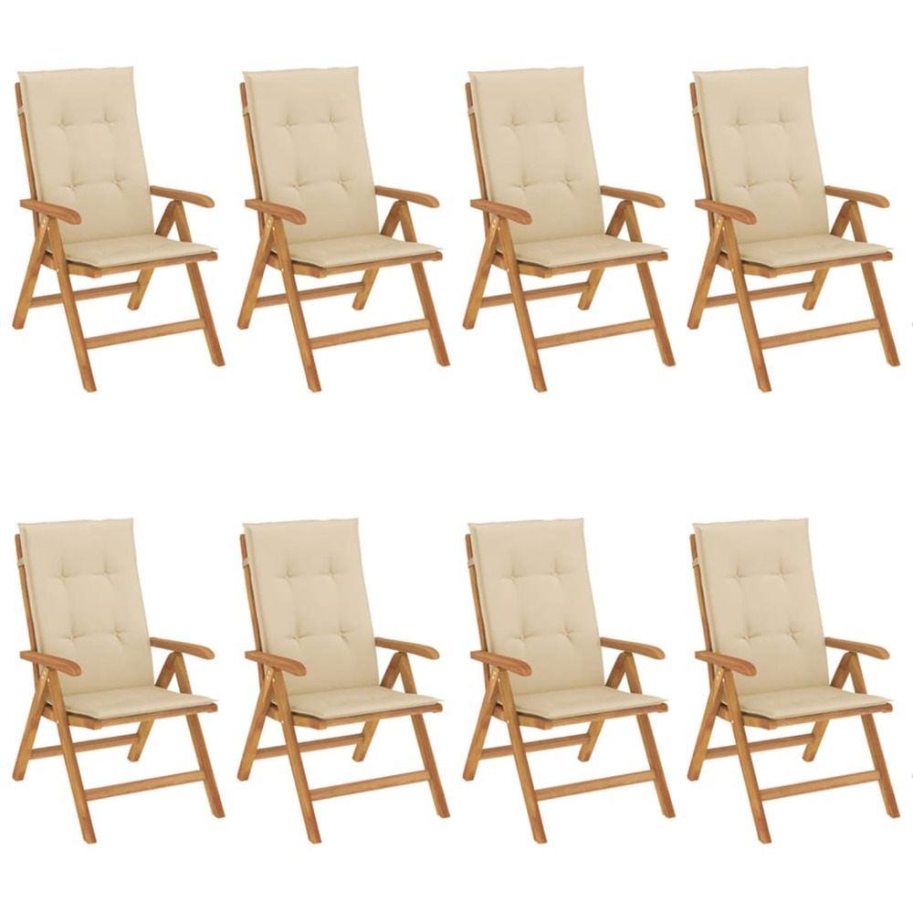 Chaises de jardin inclinables et coussins lot de 8 teck solide
