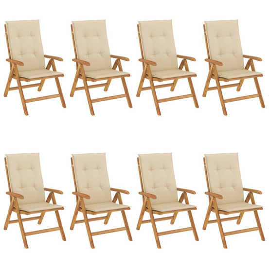 Chaises de jardin inclinables et coussins lot de 8 teck solide