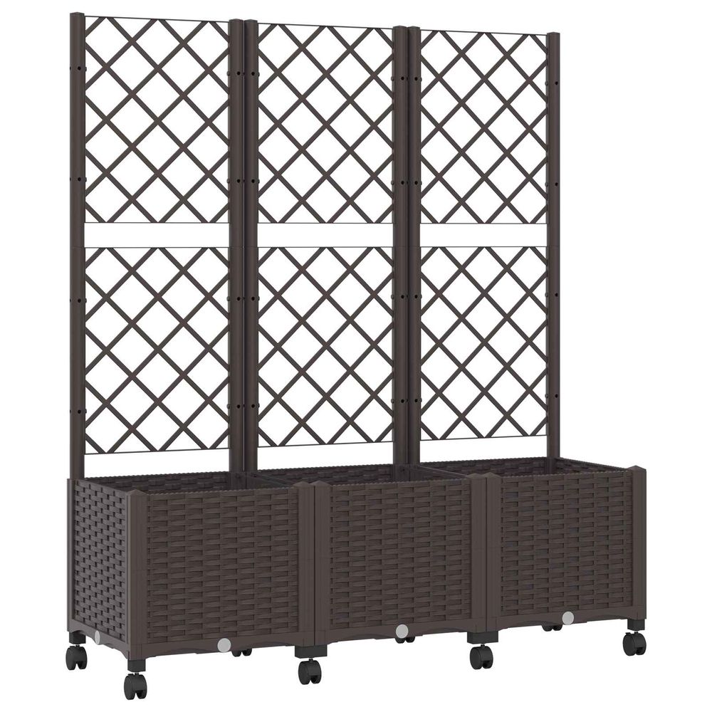 Bac de jardin avec treillis et roues marron 120 x 40 x 146 cm