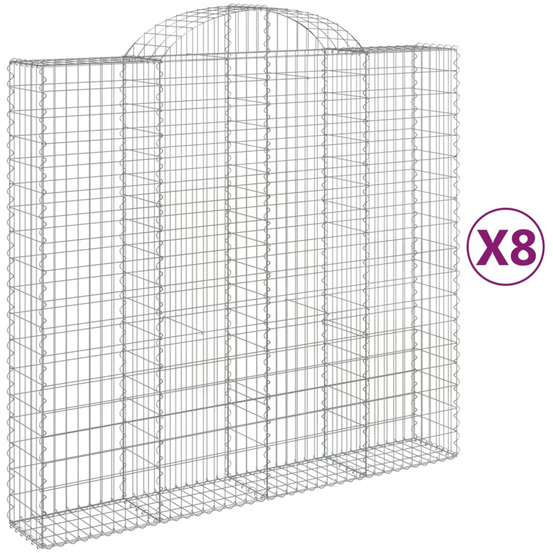Paniers à gabions arqués 8 pcs 200x50x180/200 cm fer galvanisé