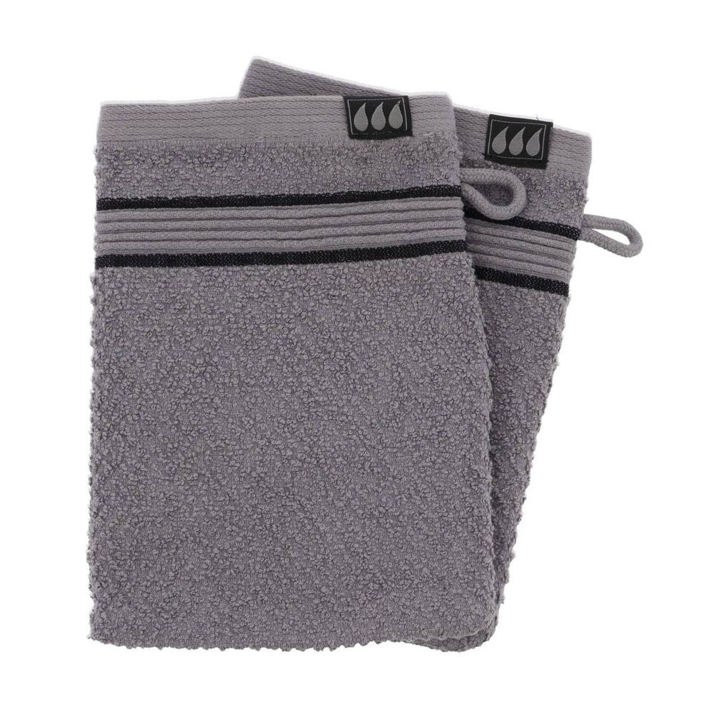 Set de 2 gants de toilette 15x21 cm 100% coton - gris/noir
