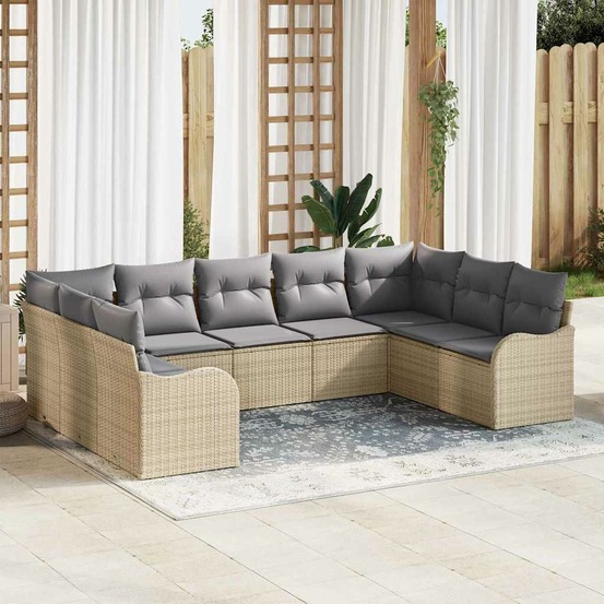 Ensemble de canapé de jardin 9 pcs beige poly rotin