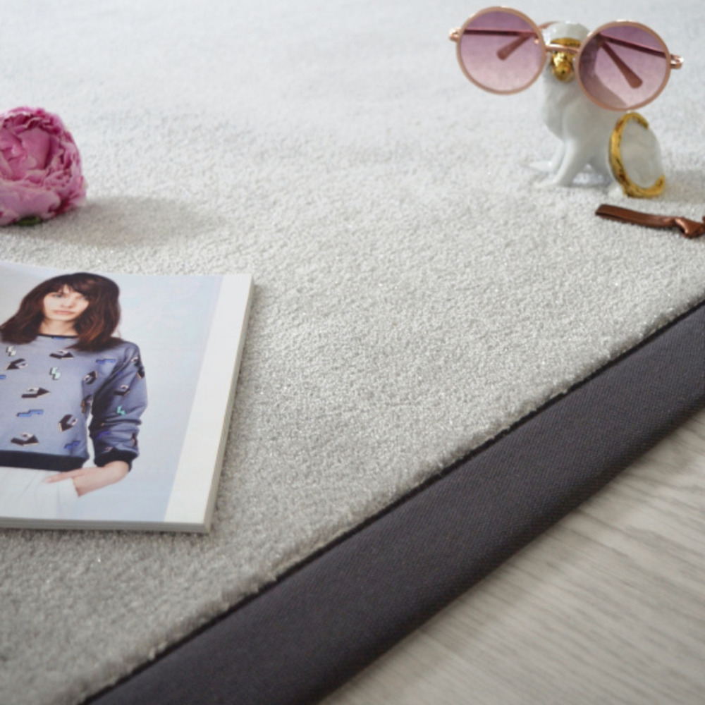 Tapis paillettes star gris - ganse coton anthracite - 200 x 200 cm