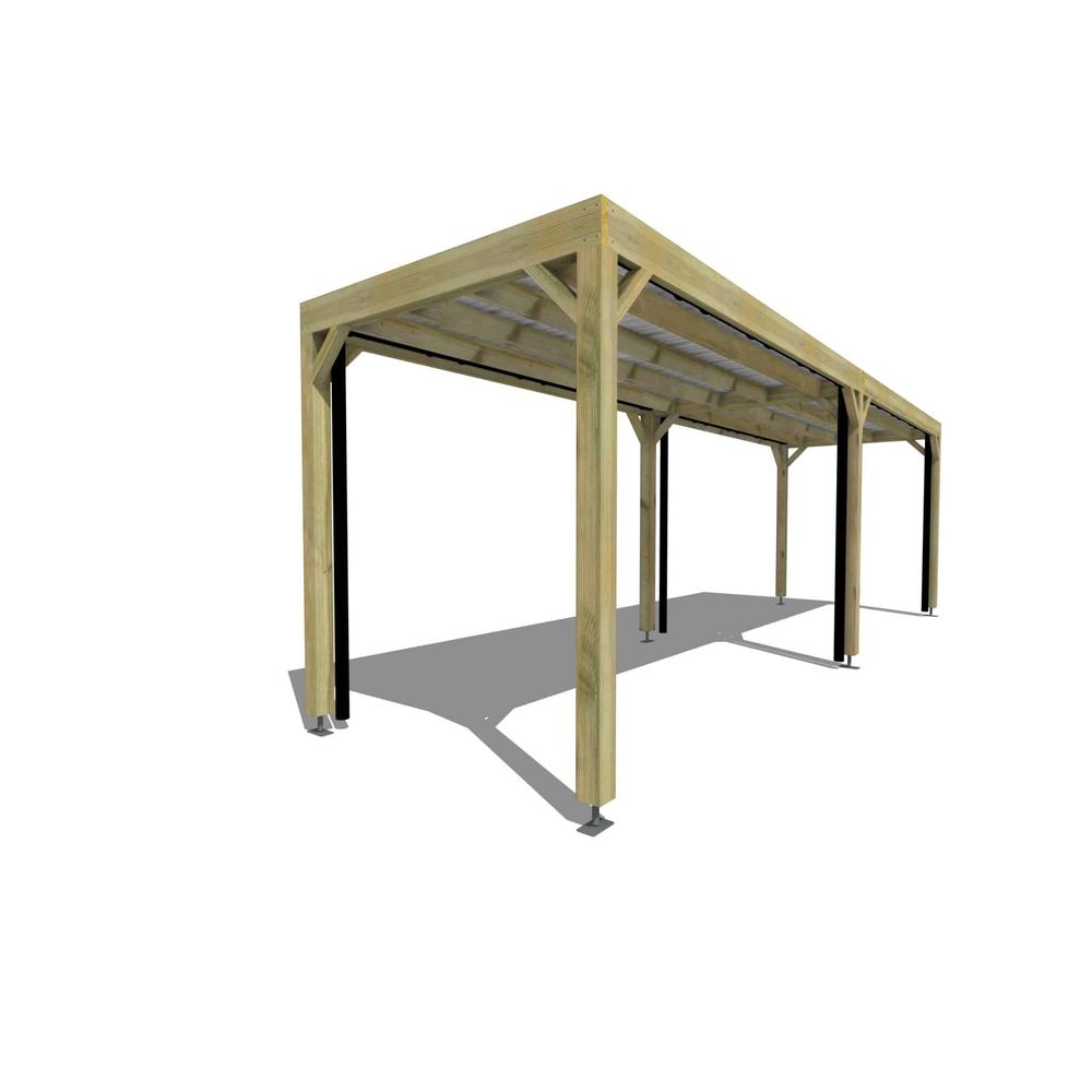 Carport bois autoportant 17 m² • 8 x 2 m • hauteur de passage 2,37 m • sens largeur • livraison comprise