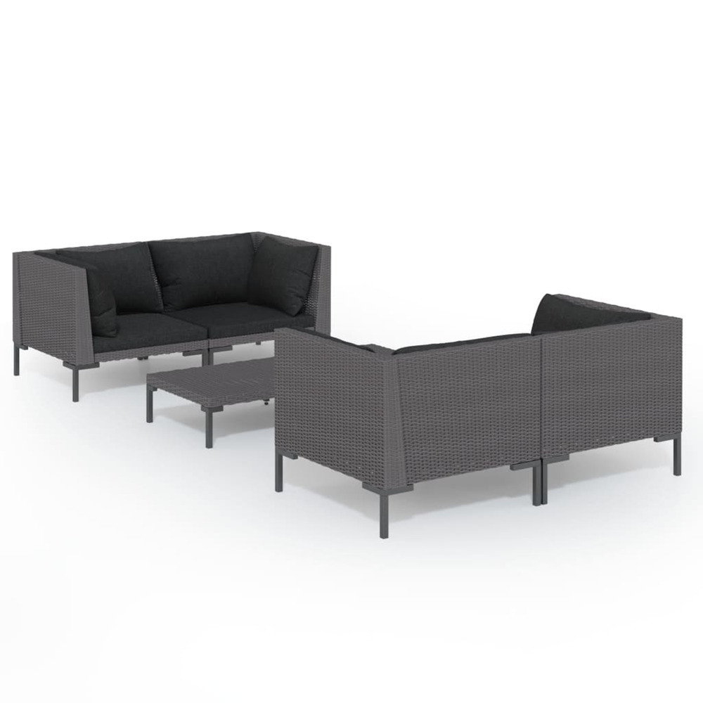 Salon de jardin 5 pcs avec coussins résine tressée gris foncé