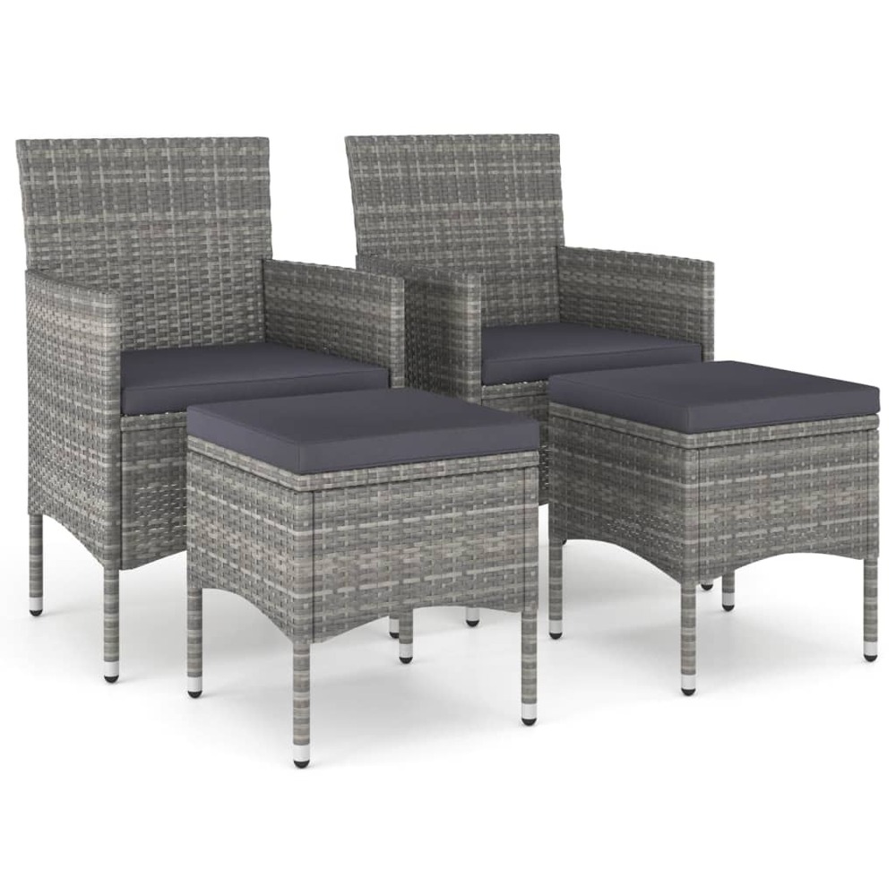 Jeu de chaise et tabouret de jardin 4 pcs résine tressée gris