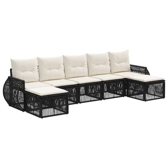 Ensemble de canapé de jardin 7 pc noir et blanc crème polyrotin