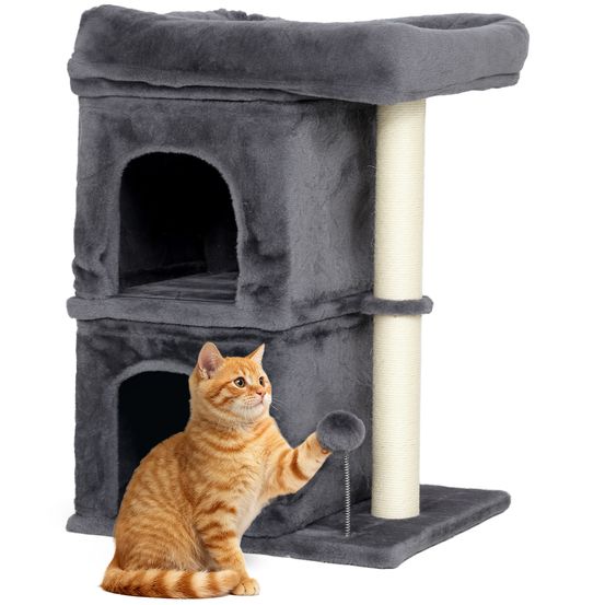Arbre à chat peluche et sisal pour grands chats repos 66cm gris foncé