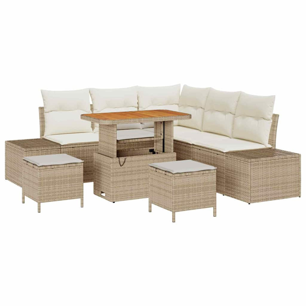 Ensemble de canapé de jardin 8 pcs beige poly rotin
