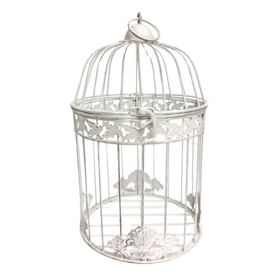Cage ronde en métal blanc vieilli ø.25 x ht.35 cm
