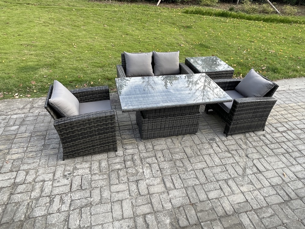 Ensemble de meubles de jardin en rotin essgruppe lounge esstisch ave table d'appoint gris foncé