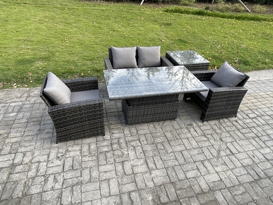 Ensemble de meubles de jardin en rotin essgruppe lounge esstisch ave table d'appoint gris foncé