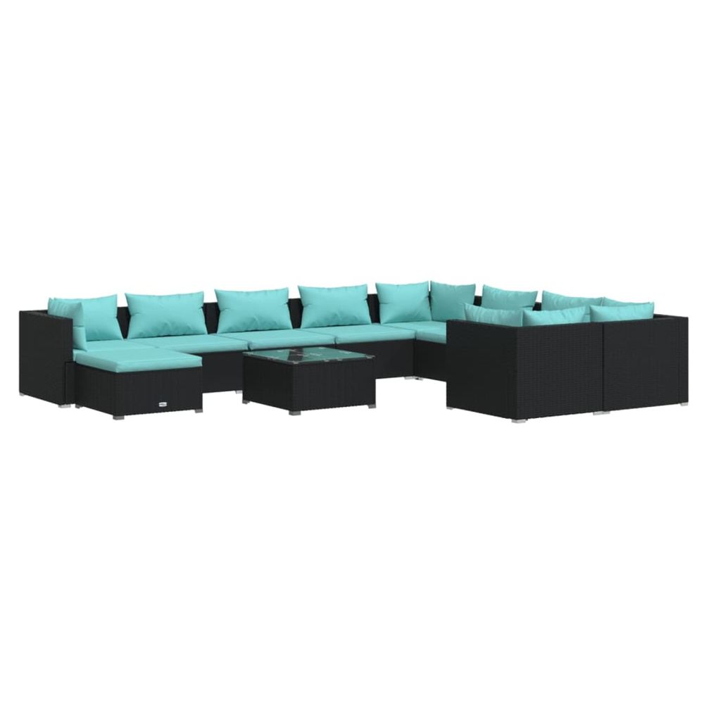 Salon de jardin 11 pcs avec coussins résine tressée noir