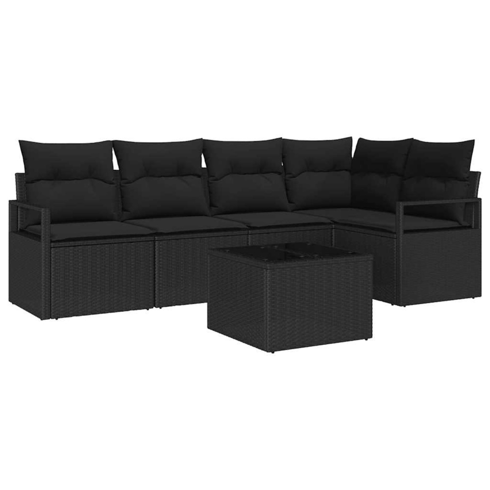 Ensemble de canapé de jardin 6 pcs noir poly rotin