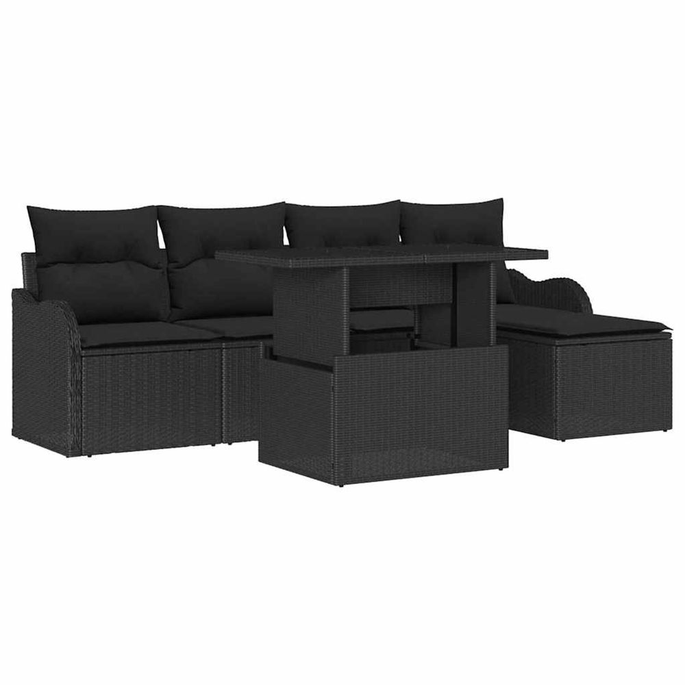 Ensemble de sièges d'extérieur 6 pc noir poly rotin