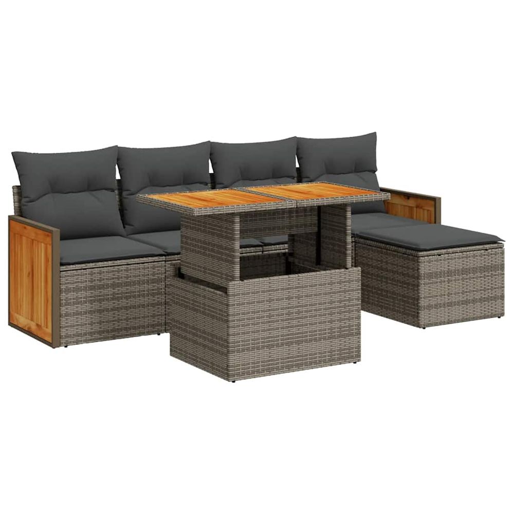 Salon de jardin avec coussins 6 pcs gris résine tressée acacia