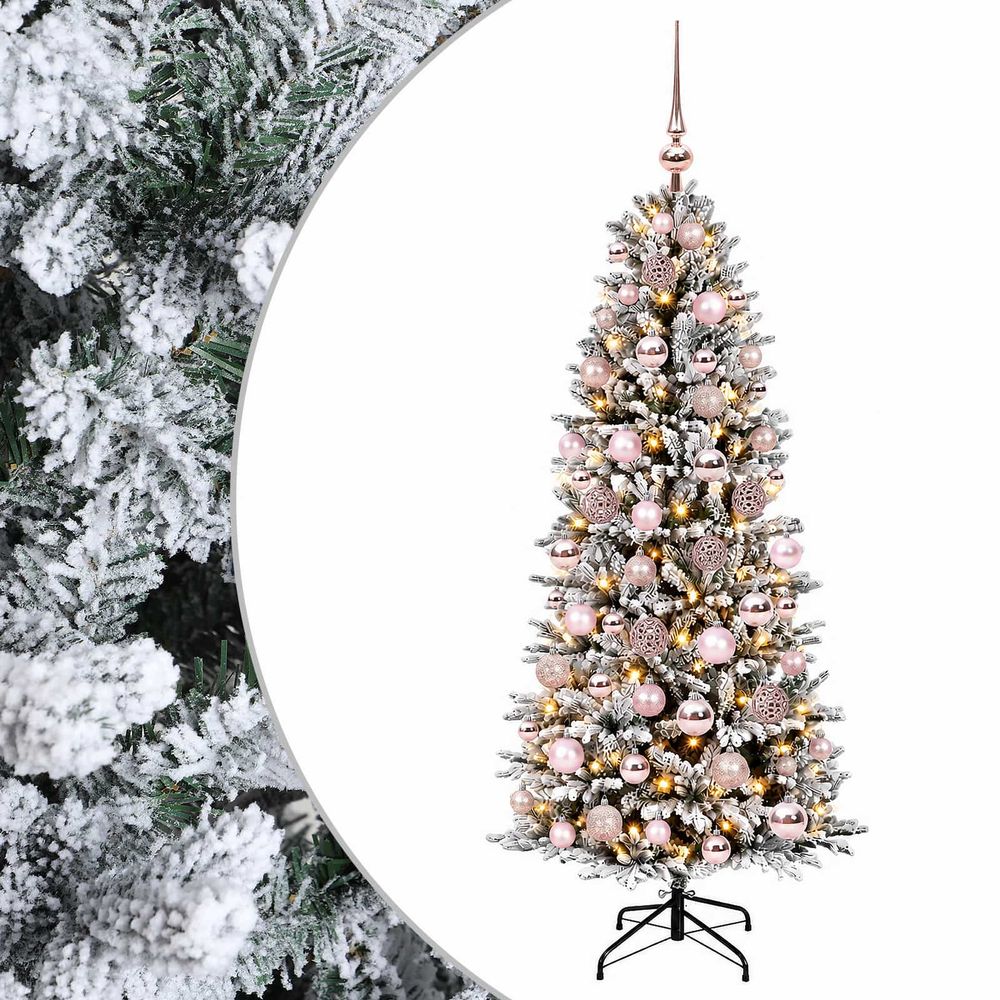 Sapin de noël artificiel avec boules 180 cm 300 led blanc chaud