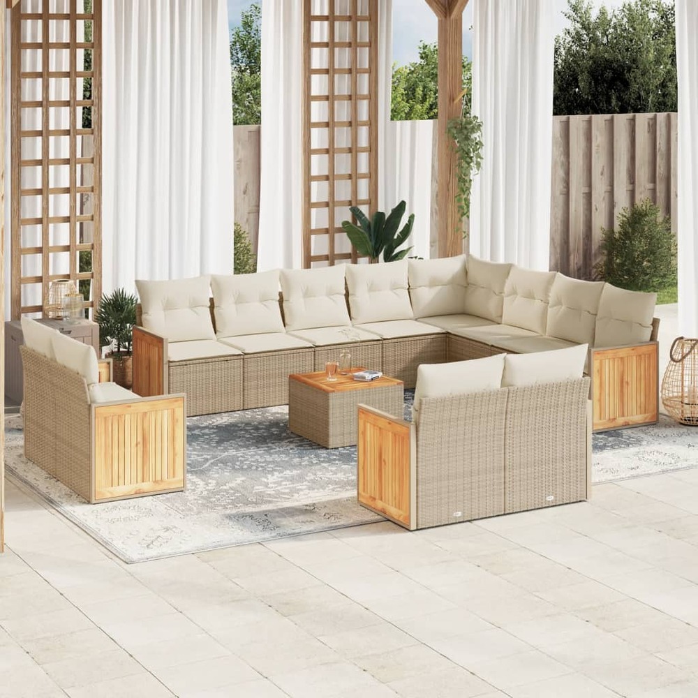Salon de jardin avec coussins 13 pcs beige résine tressée