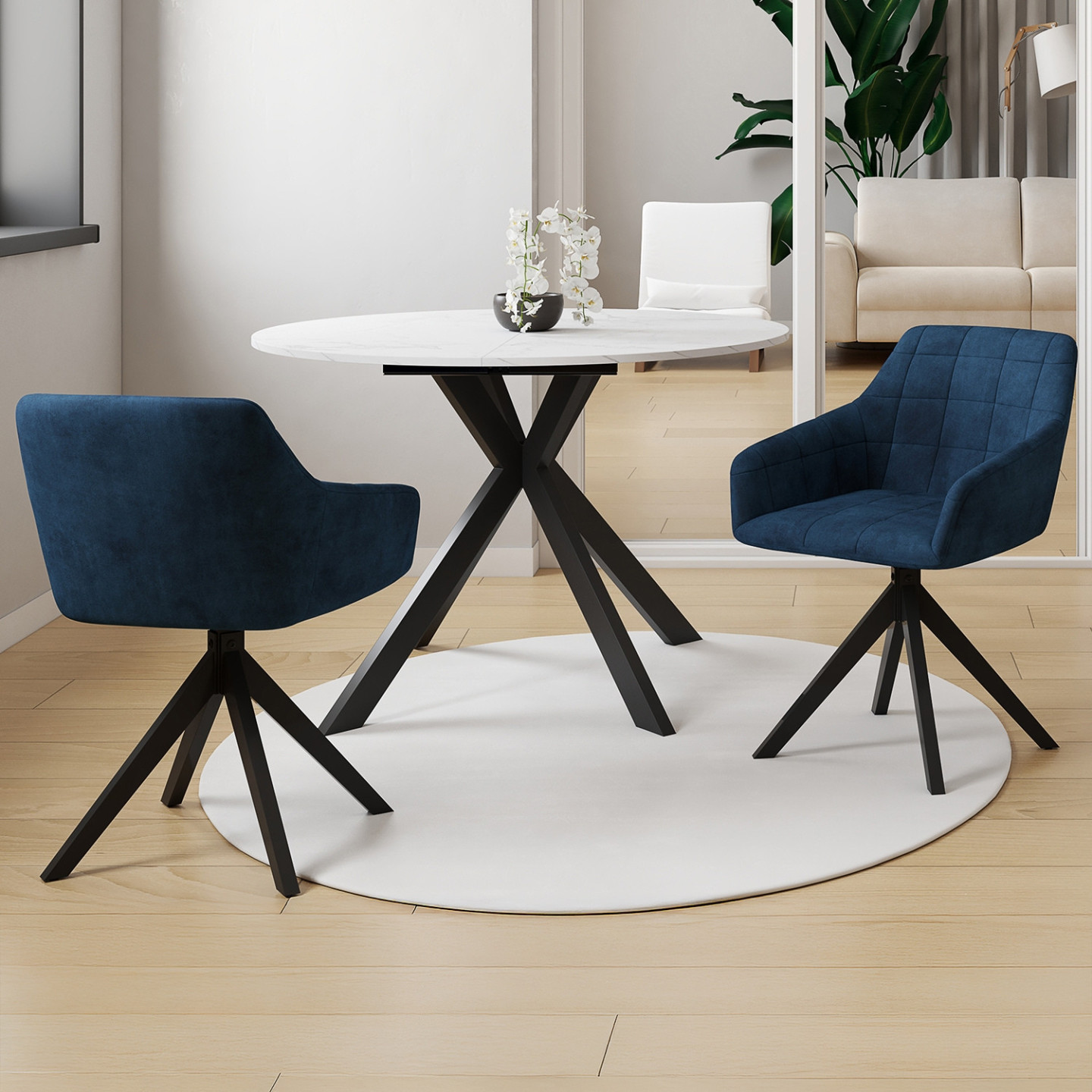 Lot de 2 chaises pivotantes de salle à manger, fauteuils de table mady en velours bleu