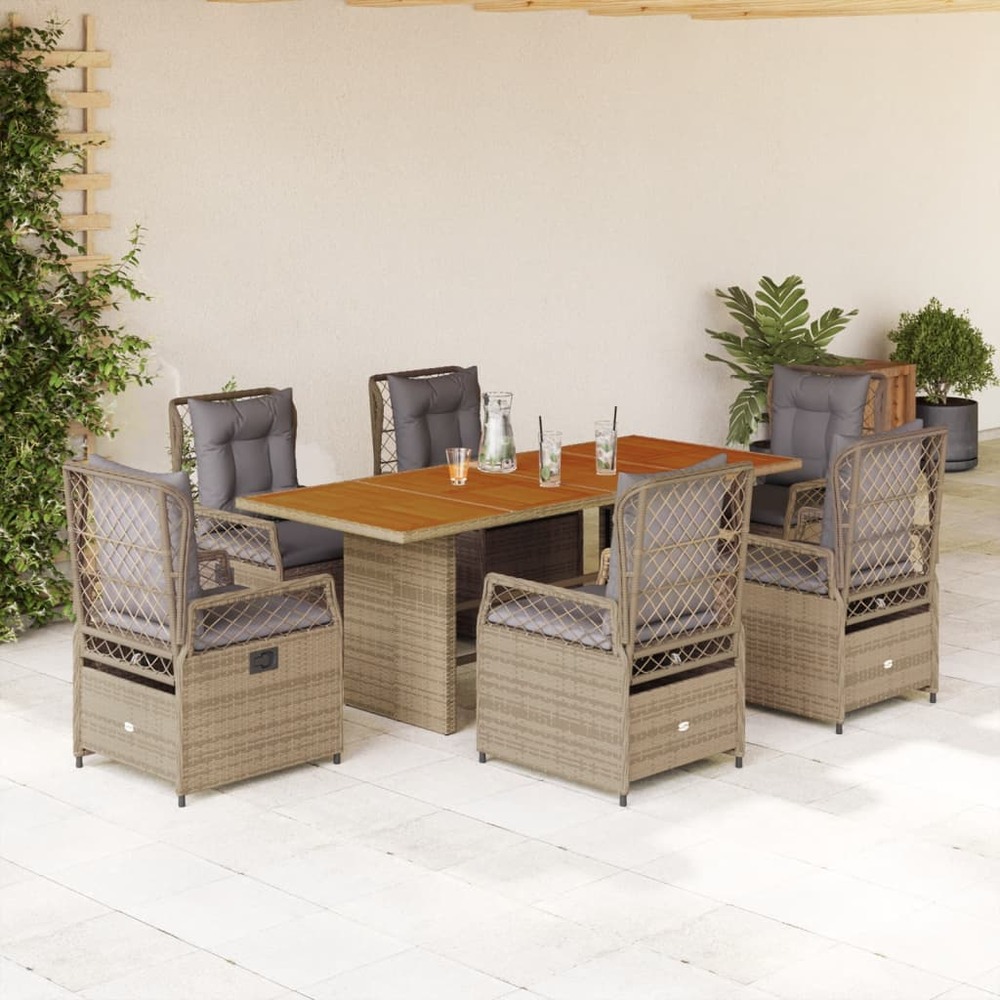 Ensemble à manger de jardin et coussins 7 pcs beige poly rotin