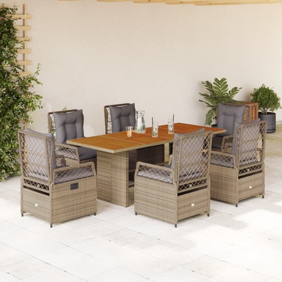 Ensemble à manger de jardin et coussins 7 pcs beige poly rotin