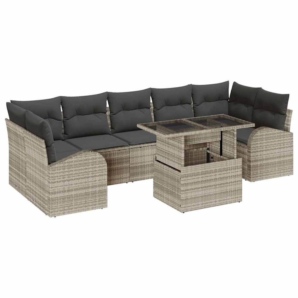Ensemble de canapé de jardin 8 pcs gris clair poly rattan