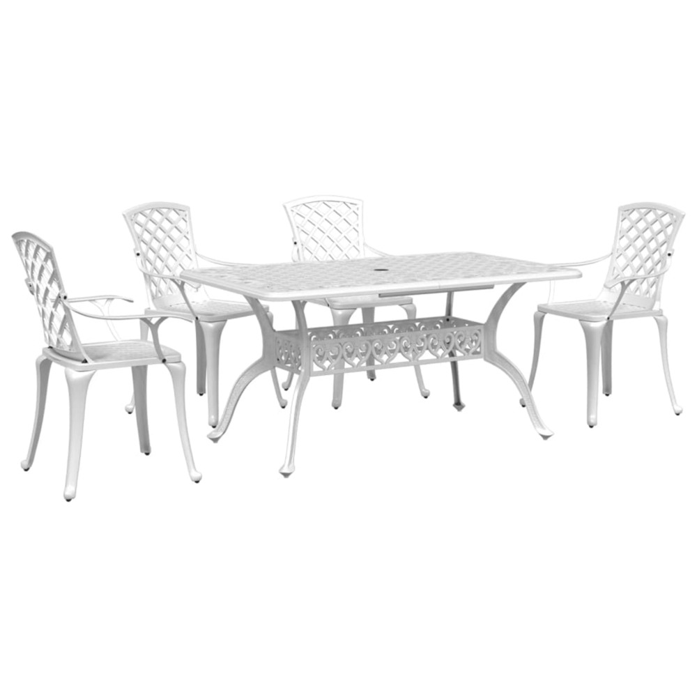 Ensemble à manger de jardin 5 pcs blanc aluminium coulé