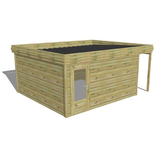 Abri de jardin bois pin traité autoclave 27mm - 5,34x4,34m / 23m2 - bac acier - abri français