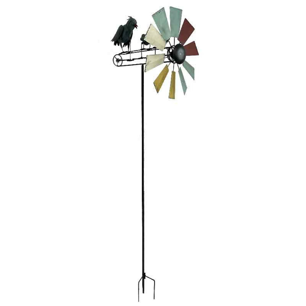 Moulin multicolore oiseaux fer 22x17x66cm